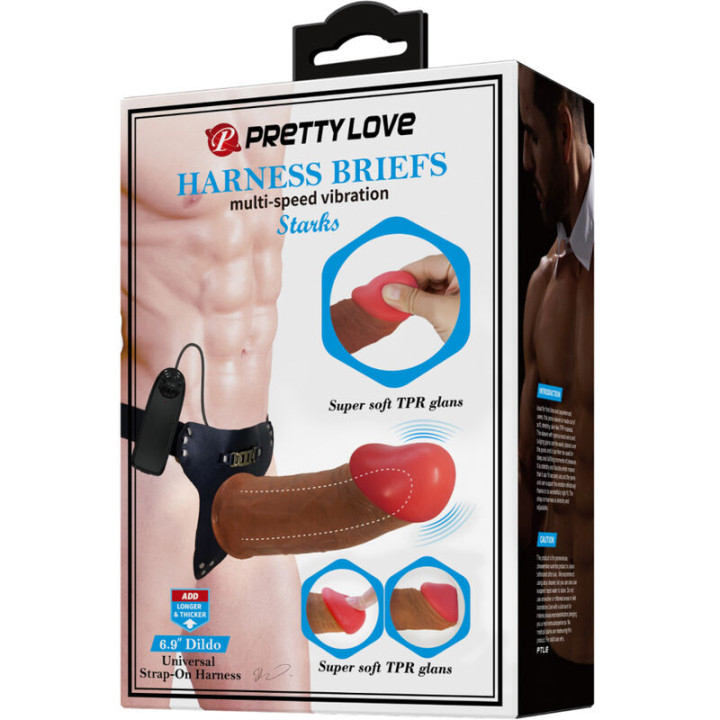 Pretty Love - Starks Cuecas de Arnês Dildo Vibrao Multi-Velocidade 17,5 cm Castanho Claro
