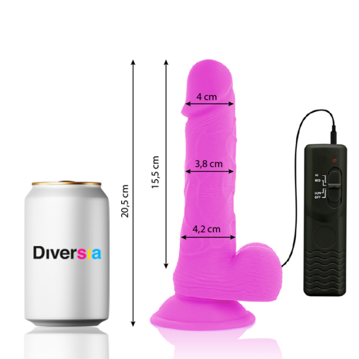 Diversia - Elastyczny Dildo Wibrujacy Fioletowy 20.5 cm -o- 4.2 cm