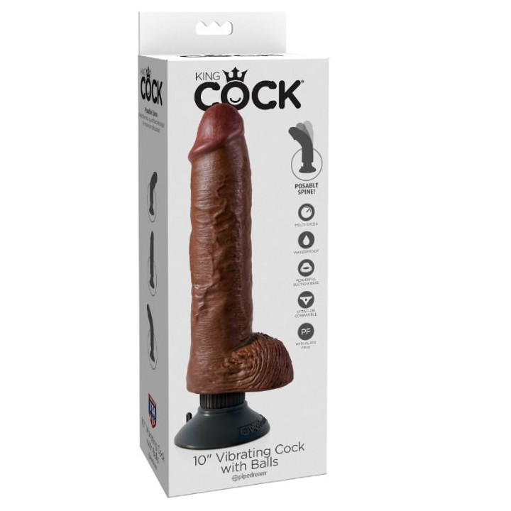 King Cock - Dildo Vibrador Con Testículos 25.5 cm Color Marrón